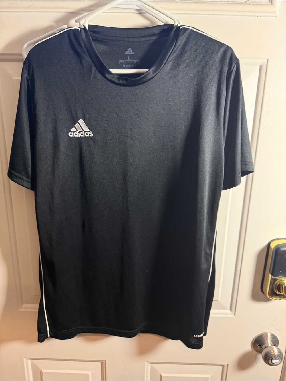 adidas Black Short-Sleeve Athletic Tee with White Trim